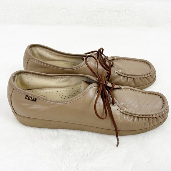 SAS Womens Leather Uppers Lace Up Shoe Loafer Size 10.5 Narrow Taupe VTG - Picture 1 of 11
